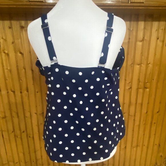 Lands End Tankini Swim Top Womens Size 18W Navy Polka Dot Ruffle Beach Resort C - Picture 6 of 14
